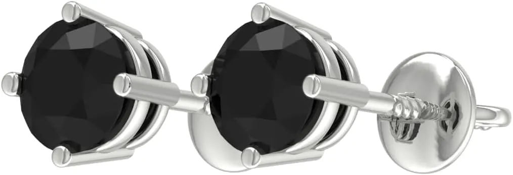 0.25 to 2 Carat Round Cut Black Diamond Stud Earrings | Crafted in 925 Sterling Silver with Screw Back Closure | Hypoallergenic Gift Jewelry | valentine gift for her | Gift For Women | Black Diamond Solitaire Studs Earrings