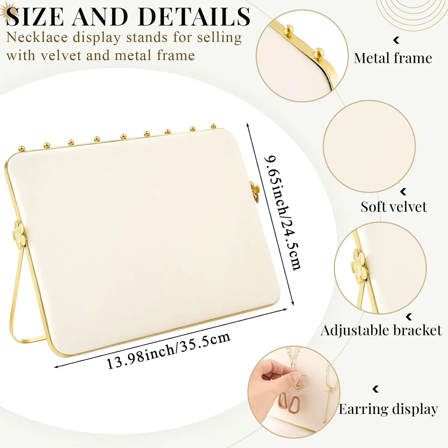 1 Pack Necklace Display Stand for Selling Double-sided Velvet Necklace Organizer Large Metal Chain Holder Stand Beige Grey Chain Jewelry Display for Vendor Craft Show Exhibidores