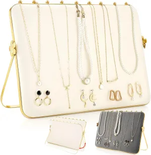 1 Pack Necklace Display Stand for Selling Double-sided Velvet Necklace Organizer Large Metal Chain Holder Stand Beige Grey Chain Jewelry Display for Vendor Craft Show Exhibidores