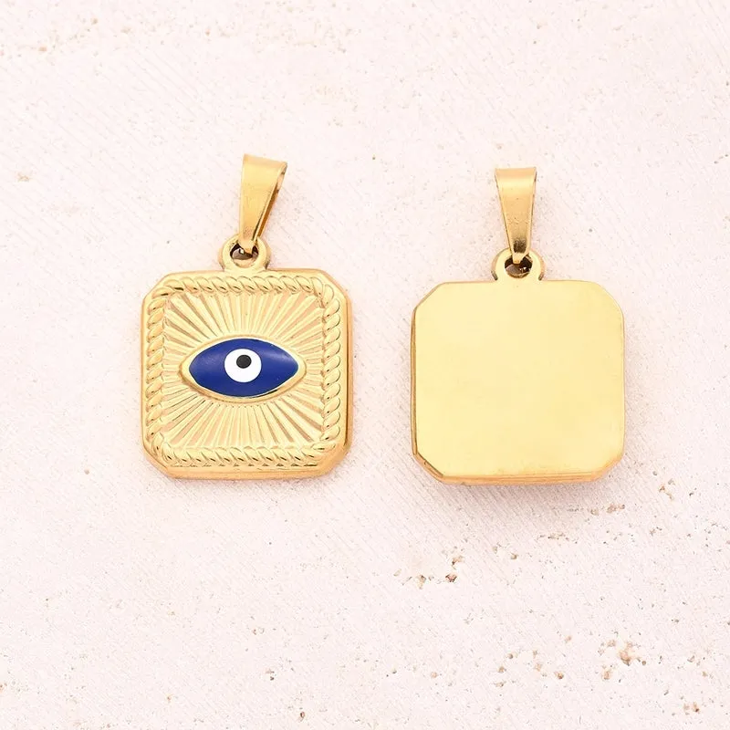 1 Pc/Package 18x15mm 6x3mm 304 Stainless Steel 18K Gold Plated Devil's Eye Square Polished Pendant