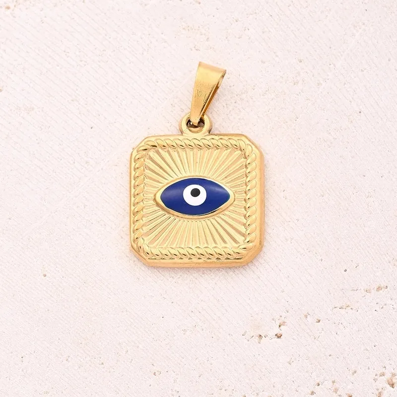 1 Pc/Package 18x15mm 6x3mm 304 Stainless Steel 18K Gold Plated Devil's Eye Square Polished Pendant