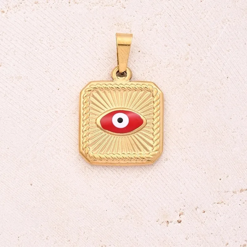 1 Pc/Package 18x15mm 6x3mm 304 Stainless Steel 18K Gold Plated Devil's Eye Square Polished Pendant