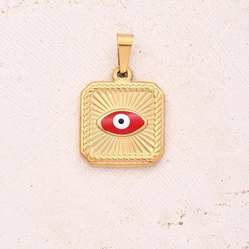1 Pc/Package 18x15mm 6x3mm 304 Stainless Steel 18K Gold Plated Devil's Eye Square Polished Pendant