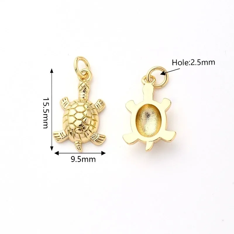 1 Pc/Package 23x13.5mm 23x24mm 31x28mm Hole 2~2.9mm Hole 3~3.9mm 4.5x3.5mm Copper Zircon Gold Plated Tortoise Turtle Polished Pendant