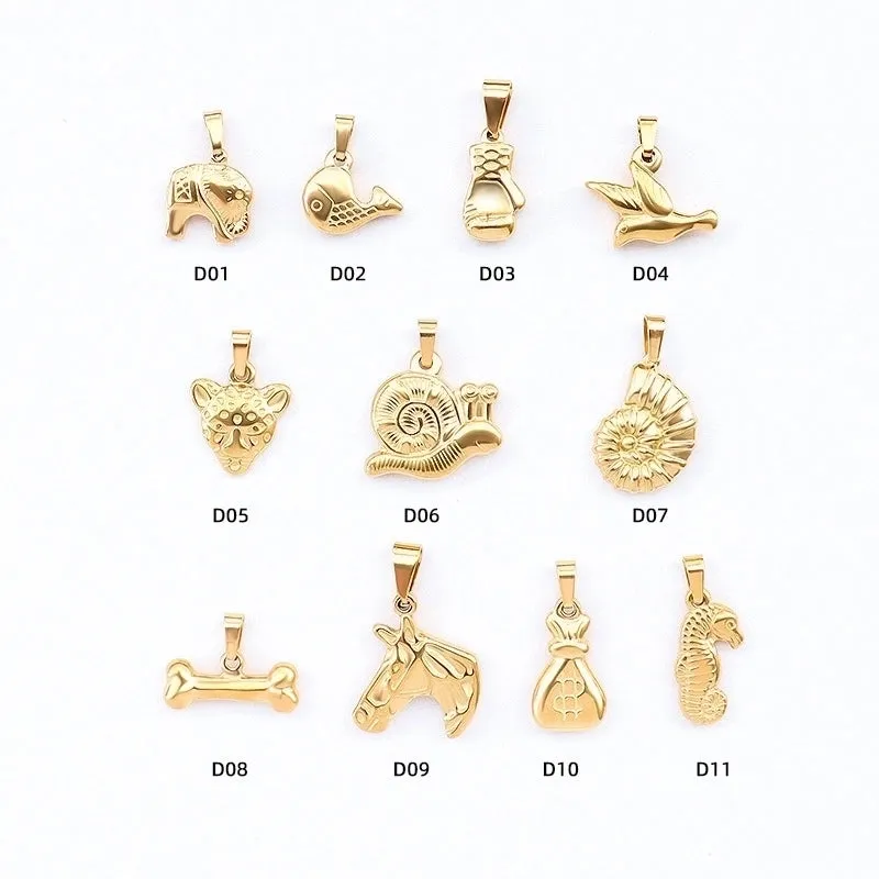 1 Piece 13 * 14mm 15 * 21mm 9 * 17mm Titanium Steel 18K Gold Plated Tiger Elephant Bird Polished Pendant