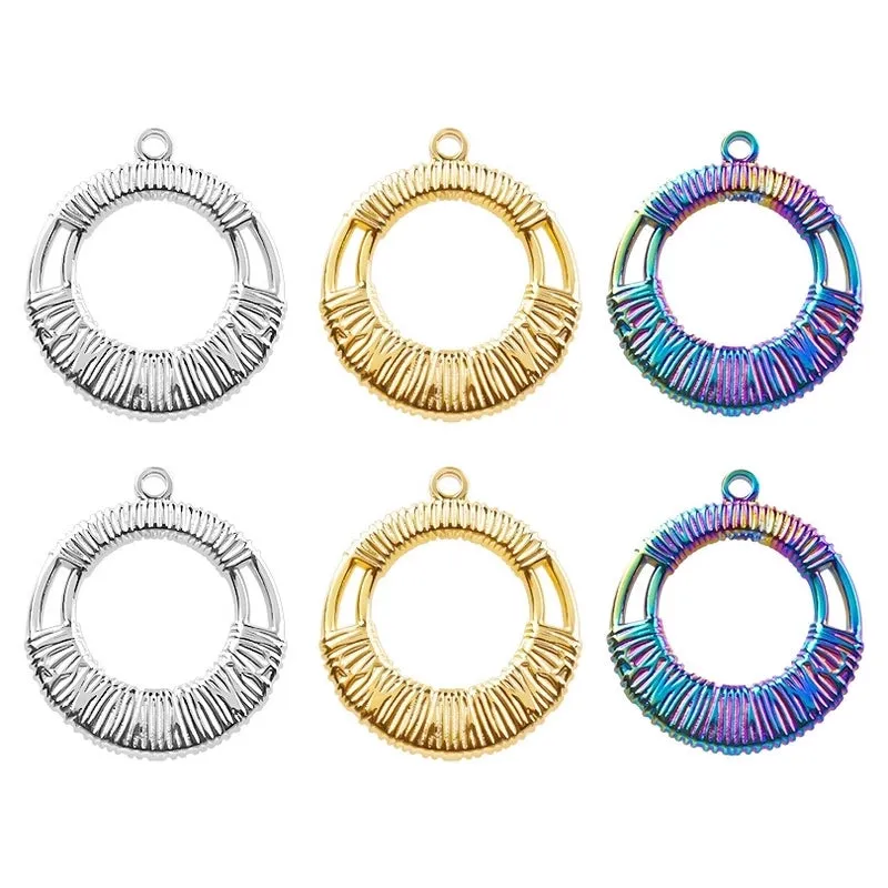 1 Piece 21 * 24mm Hole 2~2.9mm 304 Stainless Steel 18K Gold Plated Circle Polished Pendant