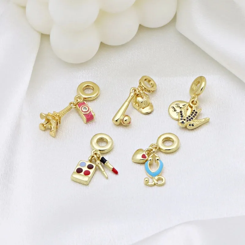 1 Piece 27MM 31mm 32mm Copper Zircon 18K Gold Plated Four Leaf Clover Tower Letter Pendant