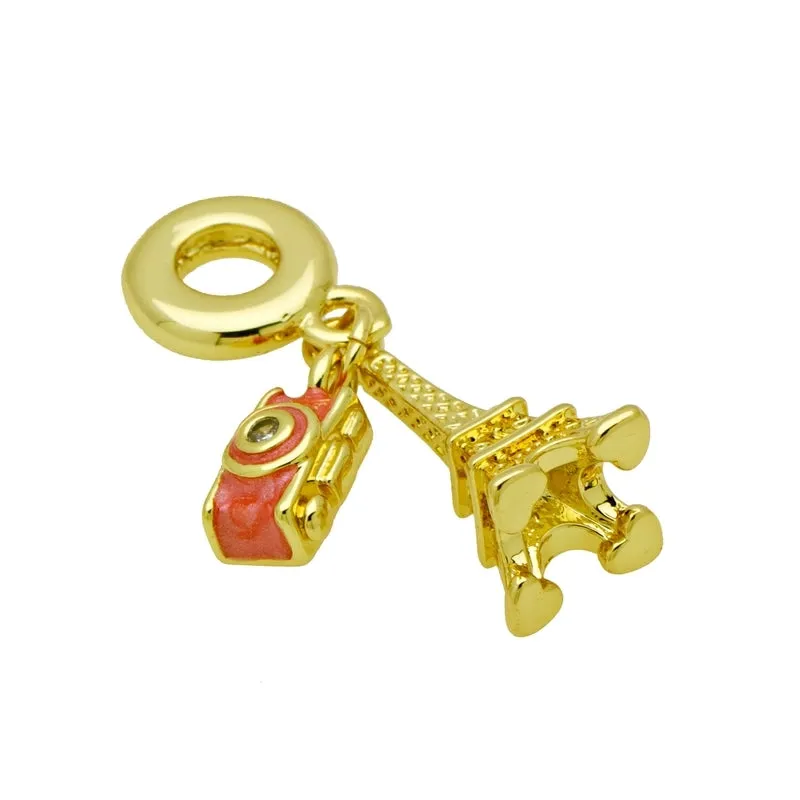 1 Piece 27MM 31mm 32mm Copper Zircon 18K Gold Plated Four Leaf Clover Tower Letter Pendant