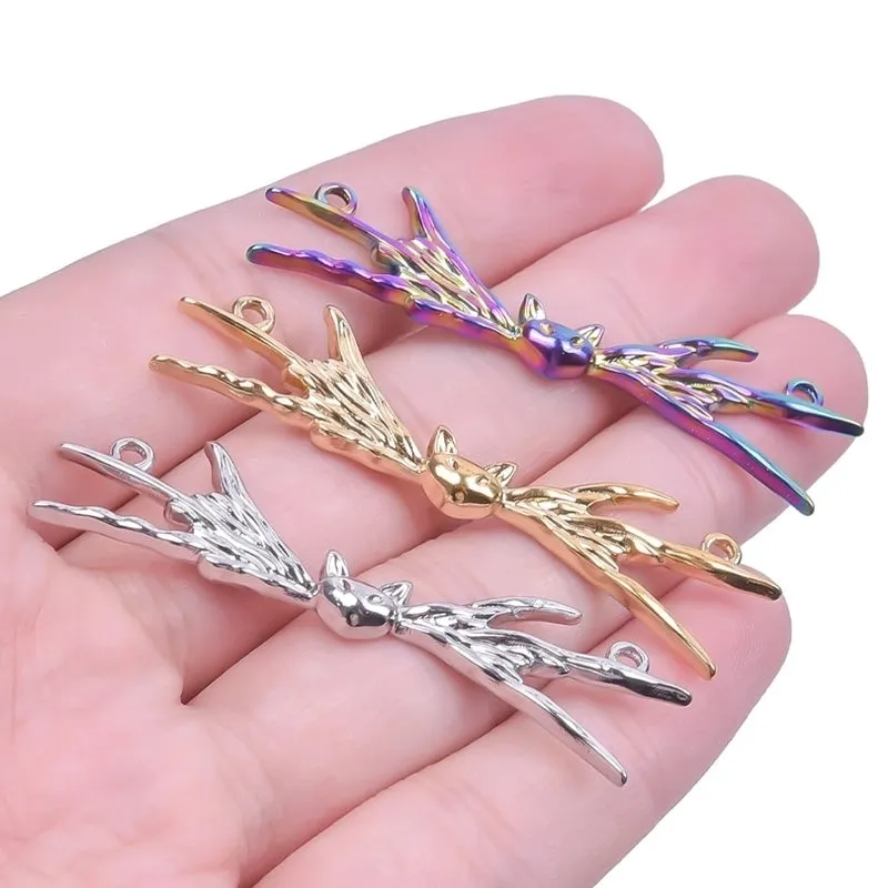 1 Piece 49*12mm Hole 1~1.9mm 304 Stainless Steel 18K Gold Plated Bat Double Crane