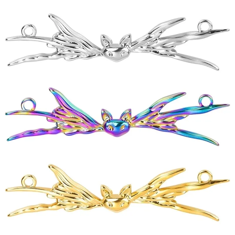 1 Piece 49*12mm Hole 1~1.9mm 304 Stainless Steel 18K Gold Plated Bat Double Crane