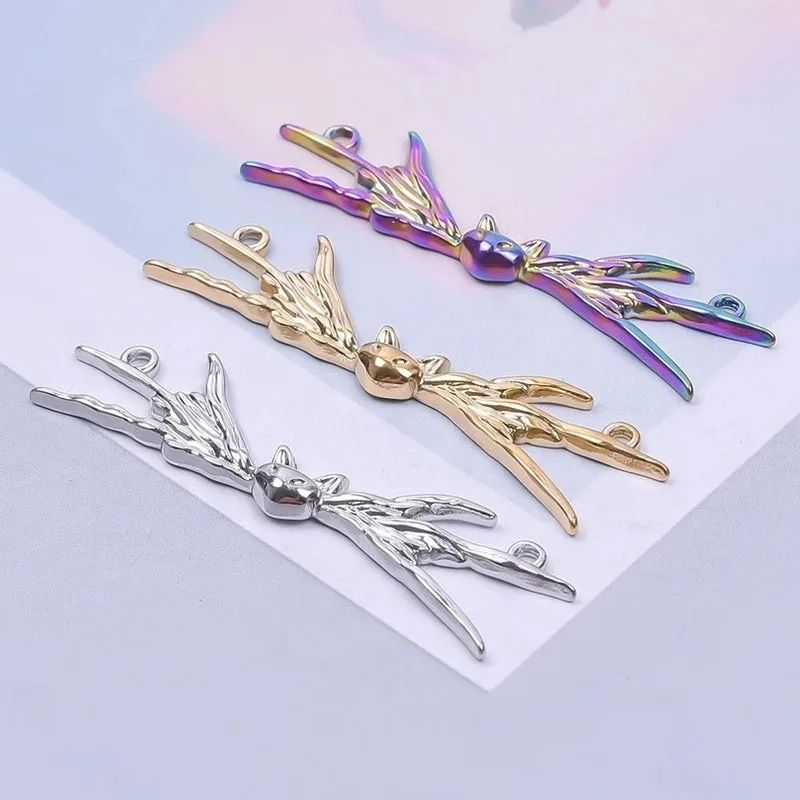 1 Piece 49*12mm Hole 1~1.9mm 304 Stainless Steel 18K Gold Plated Bat Double Crane