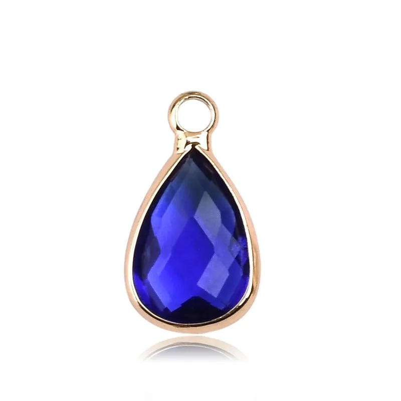 1 Piece 8 * 14mm Copper Glass Birthstone Water Droplets Pendant