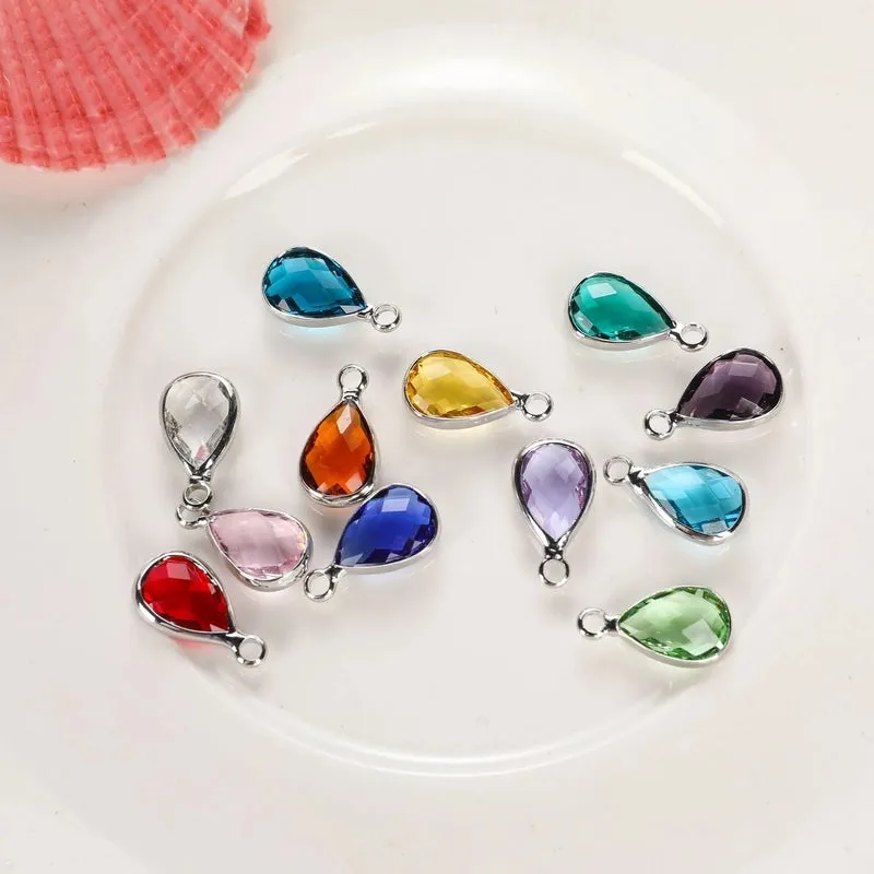 1 Piece 8 * 14mm Copper Glass Birthstone Water Droplets Pendant