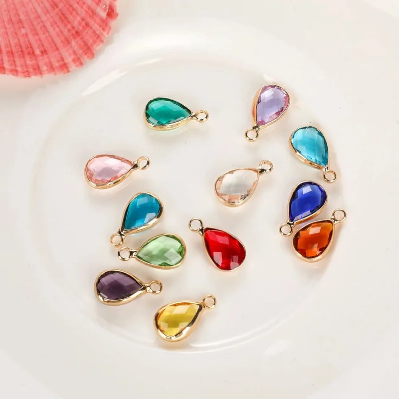 1 Piece 8 * 14mm Copper Glass Birthstone Water Droplets Pendant