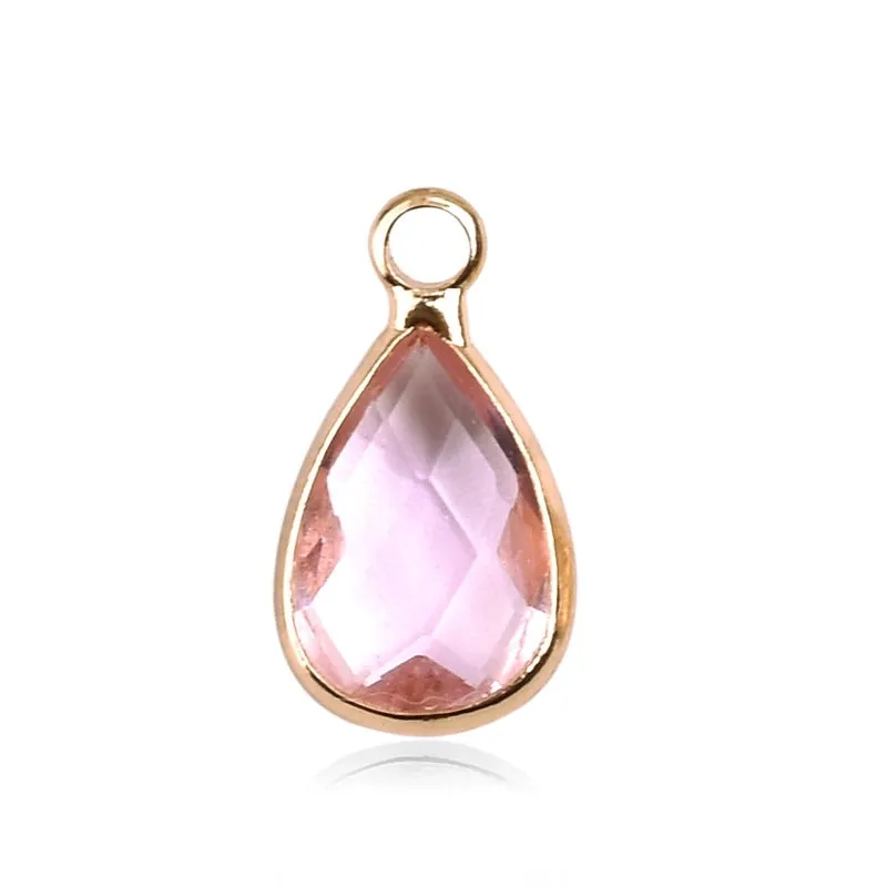 1 Piece 8 * 14mm Copper Glass Birthstone Water Droplets Pendant