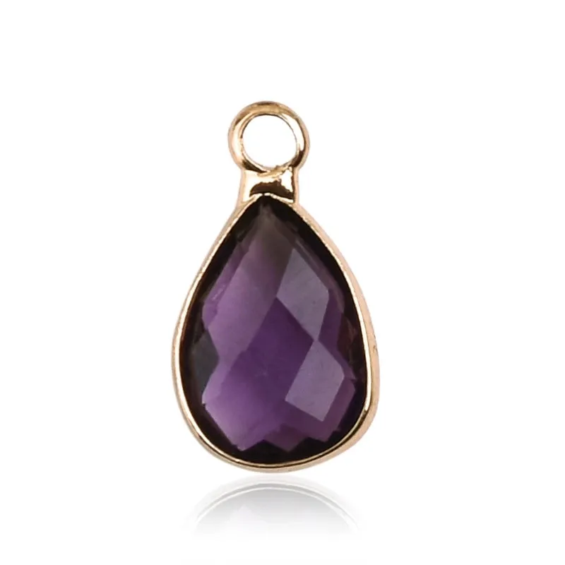 1 Piece 8 * 14mm Copper Glass Birthstone Water Droplets Pendant