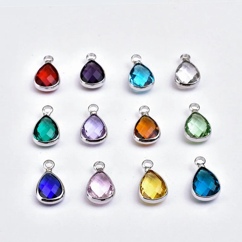 1 Piece 8 * 14mm Copper Glass Birthstone Water Droplets Pendant