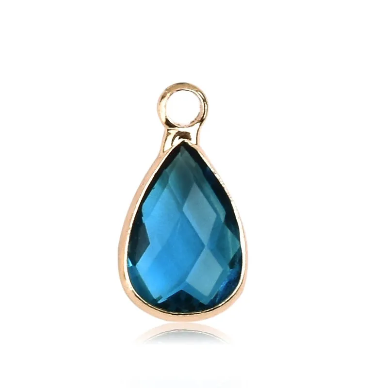 1 Piece 8 * 14mm Copper Glass Birthstone Water Droplets Pendant