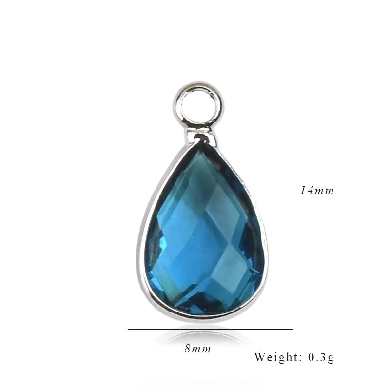 1 Piece 8 * 14mm Copper Glass Birthstone Water Droplets Pendant