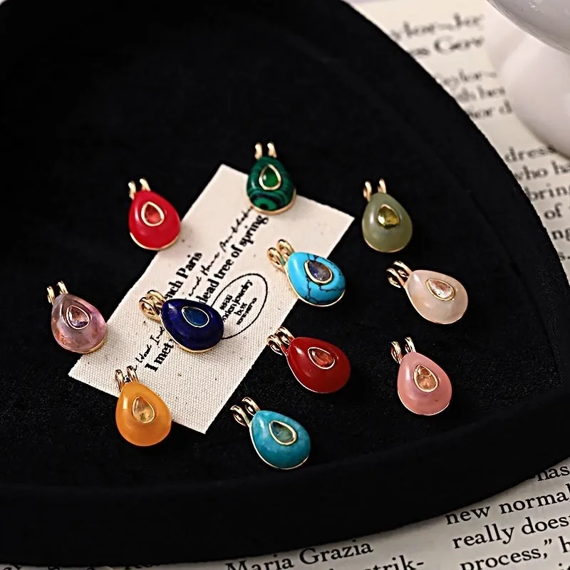 1 Piece Natural Stone Copper Zircon Gold Plated Oval Pendant Chain