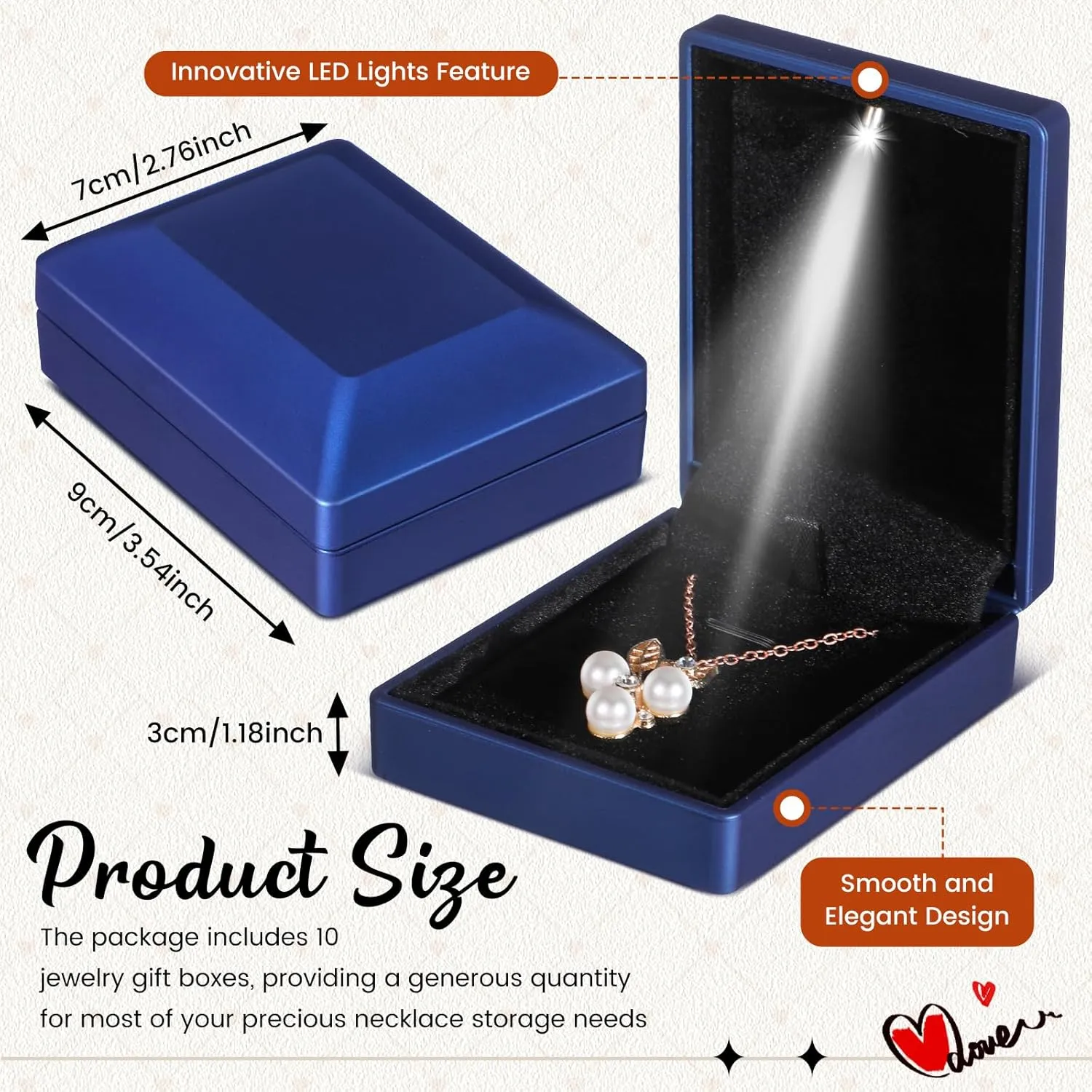 10 Pcs LED Pendant Boxes Lighted Necklace Gift Box Velvet Necklace Case Jewelry Storage for Proposal Engagement Gift (Blue)
