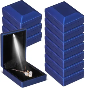 10 Pcs LED Pendant Boxes Lighted Necklace Gift Box Velvet Necklace Case Jewelry Storage for Proposal Engagement Gift (Blue)