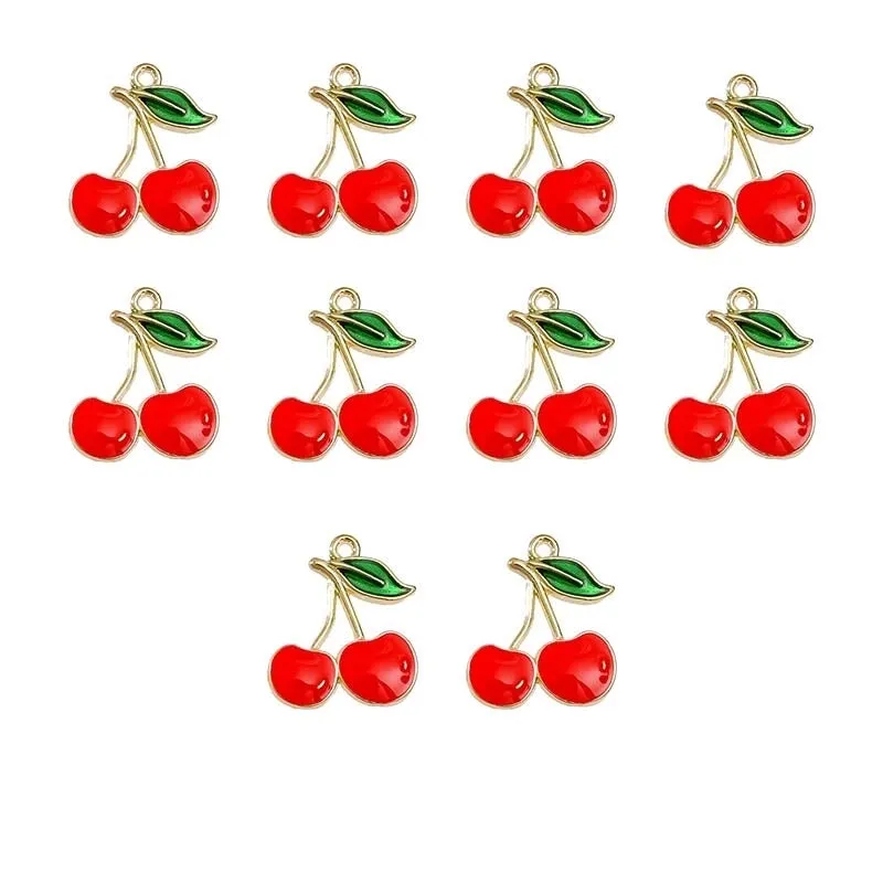 10 PCS/Package Zinc Alloy KC Gold Cherry Apple Pendant