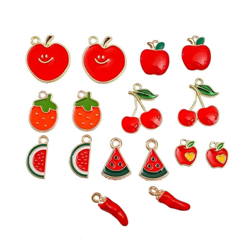 10 PCS/Package Zinc Alloy KC Gold Cherry Apple Pendant