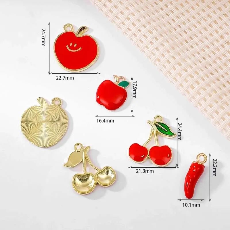 10 PCS/Package Zinc Alloy KC Gold Cherry Apple Pendant
