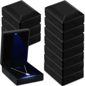 10 Pieces LED Pendant Boxes Lighted Necklace Gift Box Velvet Necklace Case with Light Jewelry Storage Display Case for Proposal Engagement Wedding Anniversary Birthday Gift