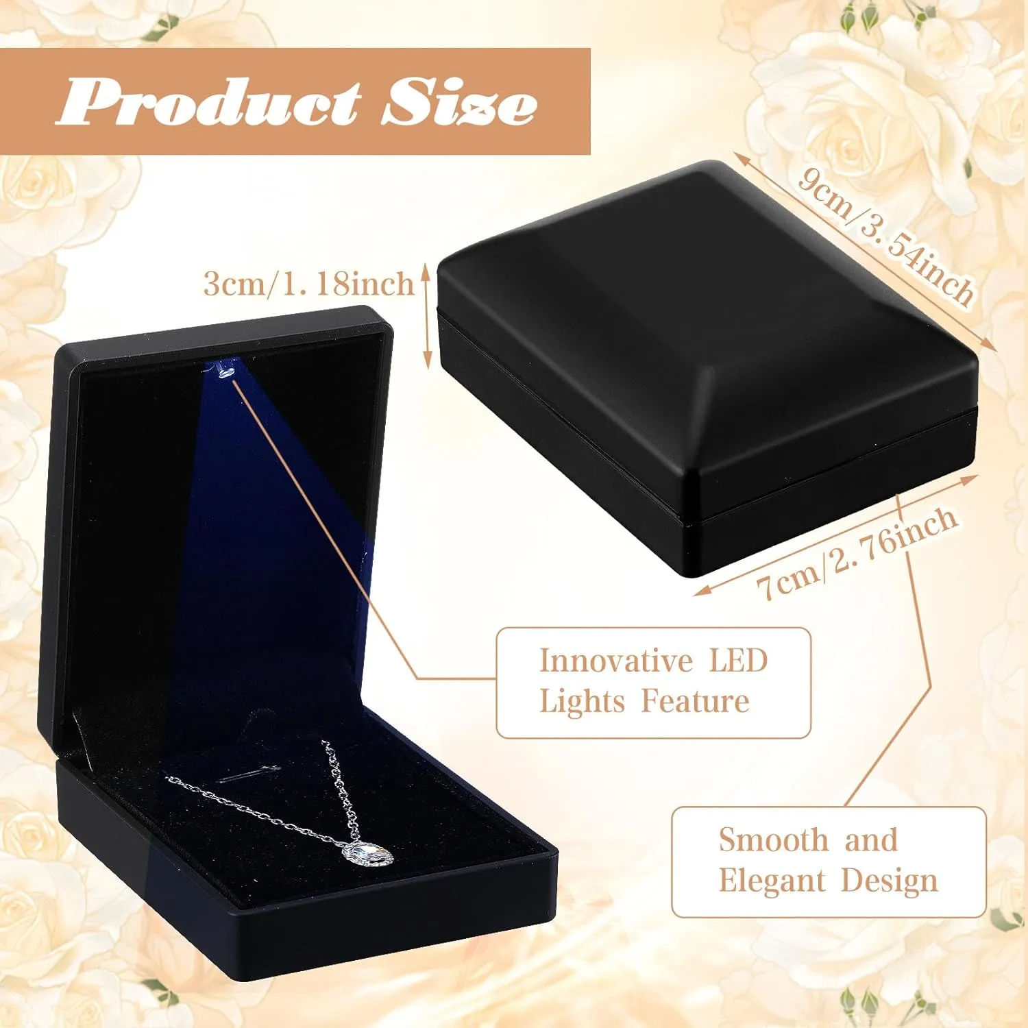 10 Pieces LED Pendant Boxes Lighted Necklace Gift Box Velvet Necklace Case with Light Jewelry Storage Display Case for Proposal Engagement Wedding Anniversary Birthday Gift