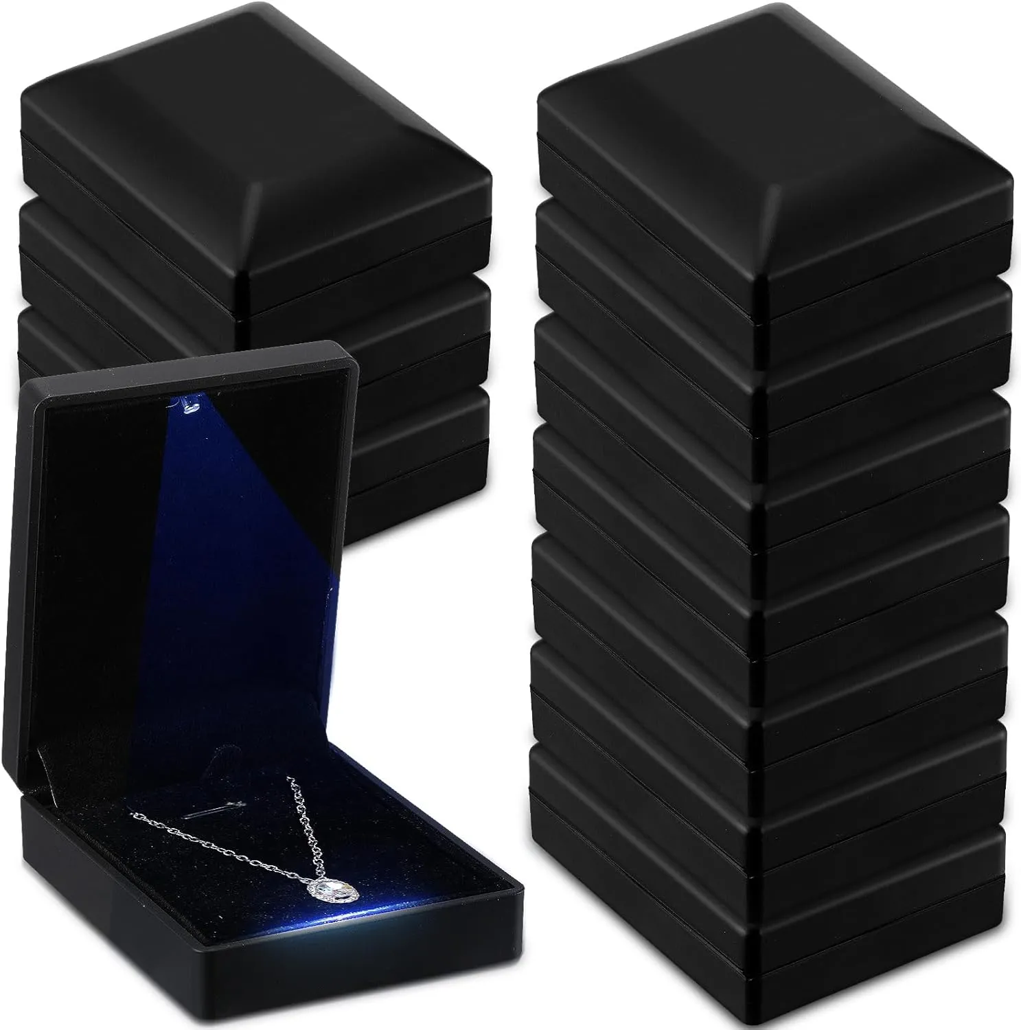 10 Pieces LED Pendant Boxes Lighted Necklace Gift Box Velvet Necklace Case with Light Jewelry Storage Display Case for Proposal Engagement Wedding Anniversary Birthday Gift