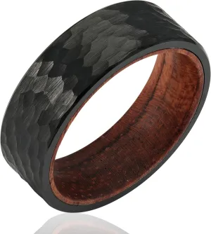 100S JEWELRY Black Hammered Finish Tungsten Rings For Men With Inner Rosewood Wedding Promise Band Size 6-16