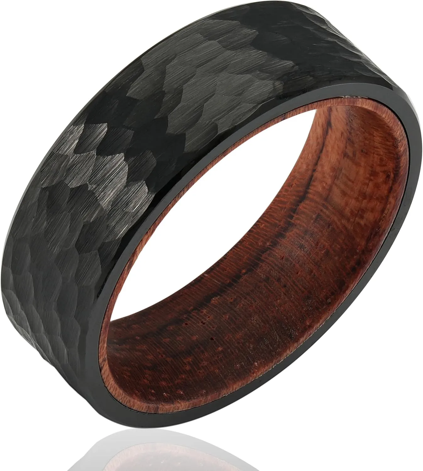 100S JEWELRY Black Hammered Finish Tungsten Rings For Men With Inner Rosewood Wedding Promise Band Size 6-16