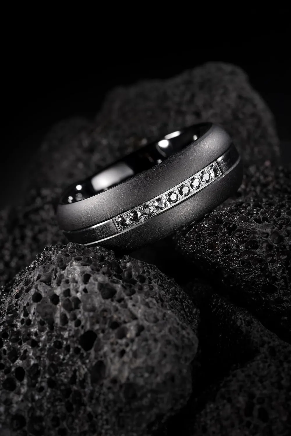 100S JEWELRY Black Tungsten Rings For Men Black CZ Cubic Zirconia Moissanite Inlay Wedding Promise Dome Band Size 6-16