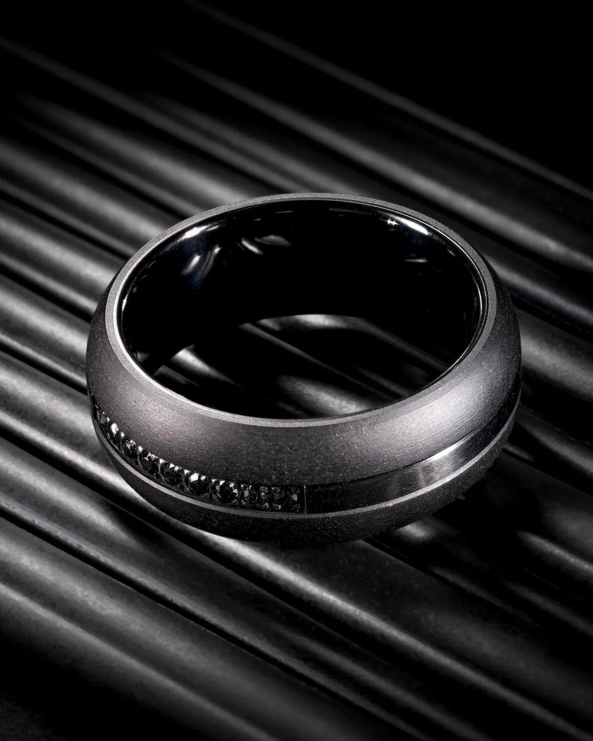 100S JEWELRY Black Tungsten Rings For Men Black CZ Cubic Zirconia Moissanite Inlay Wedding Promise Dome Band Size 6-16