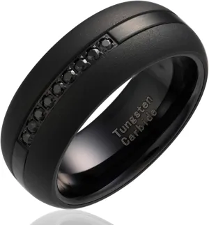 100S JEWELRY Black Tungsten Rings For Men Black CZ Cubic Zirconia Moissanite Inlay Wedding Promise Dome Band Size 6-16