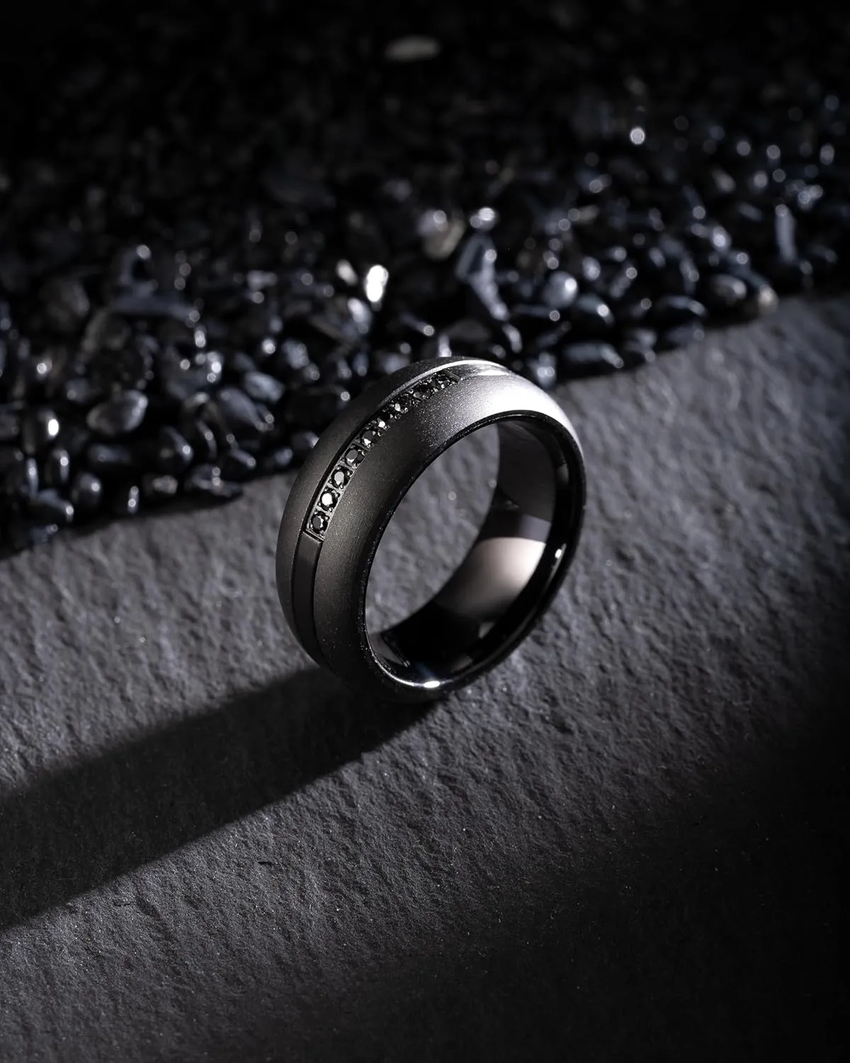 100S JEWELRY Black Tungsten Rings For Men Black CZ Cubic Zirconia Moissanite Inlay Wedding Promise Dome Band Size 6-16