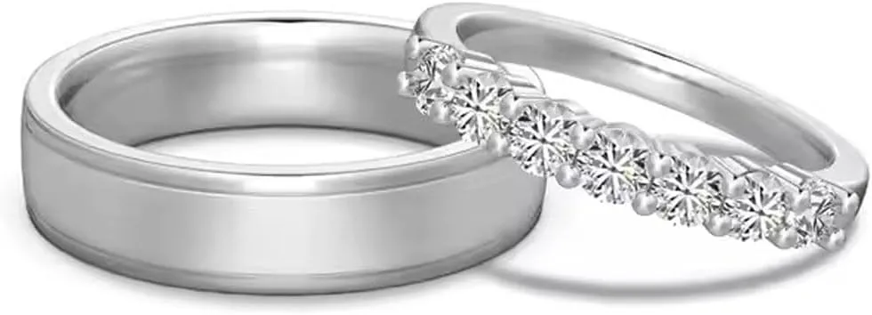 10K 14K 18K Gold Custom Couples Wedding Band Moissanite Wedding Rings for Him and Her Couples Promise Ring Size 3-16