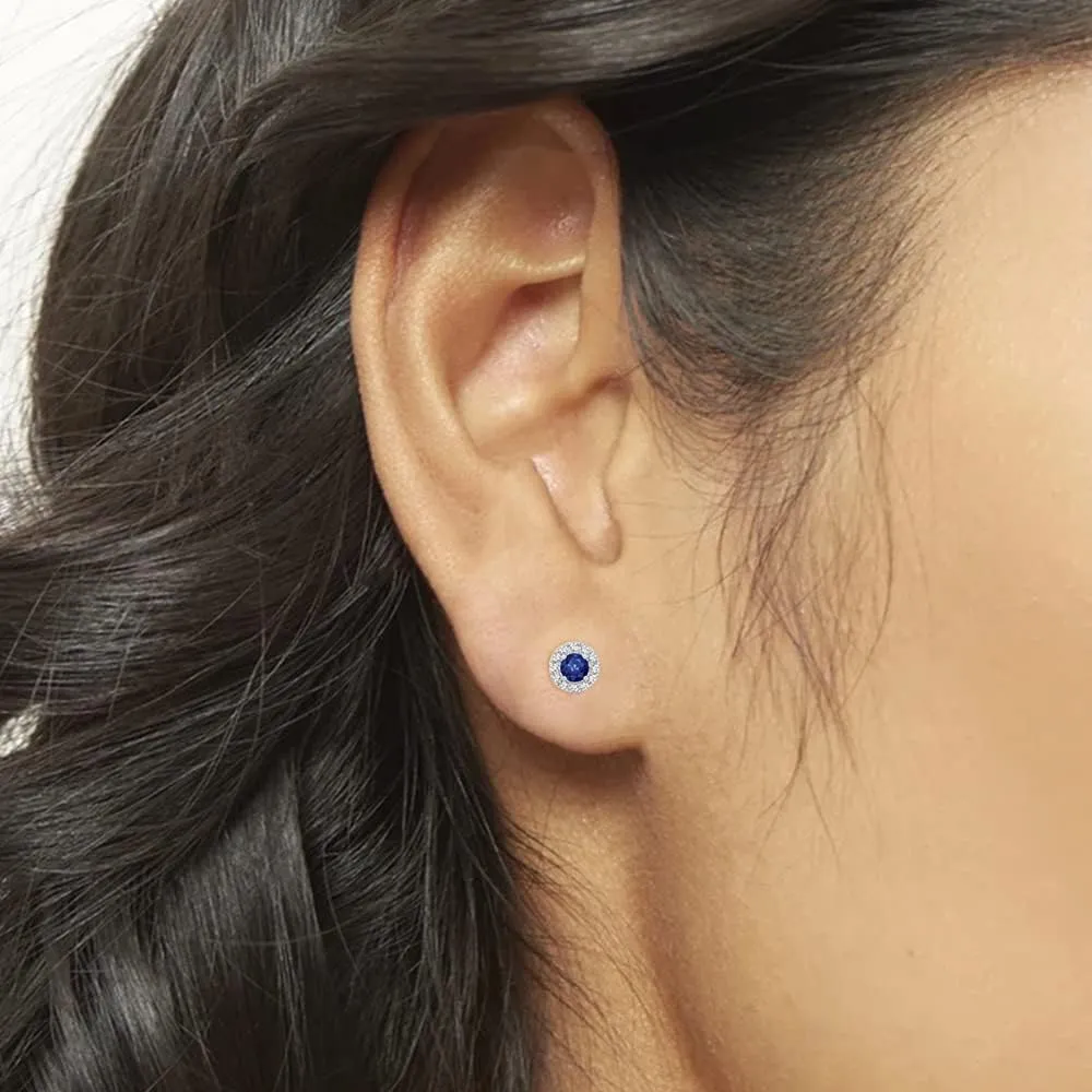 10K Gold and Silver Diamond and Blue Sapphire Halo Cluster Earrings (1/4 cttw, I-J Color, I2-I3 Clarity)
