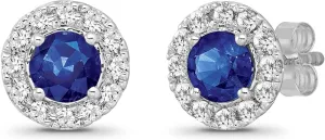 10K Gold and Silver Diamond and Blue Sapphire Halo Cluster Earrings (1/4 cttw, I-J Color, I2-I3 Clarity)