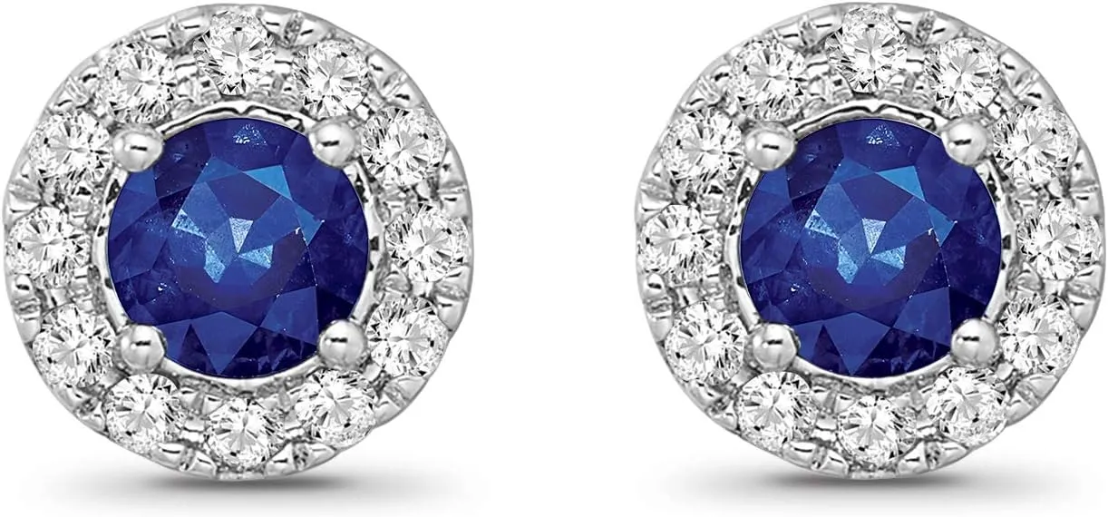 10K Gold and Silver Diamond and Blue Sapphire Halo Cluster Earrings (1/4 cttw, I-J Color, I2-I3 Clarity)