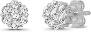 10K Gold and Silver Diamond Cluster Stud Earrings (1/2 cttw, I-J Color, I2-I3 Clarity)