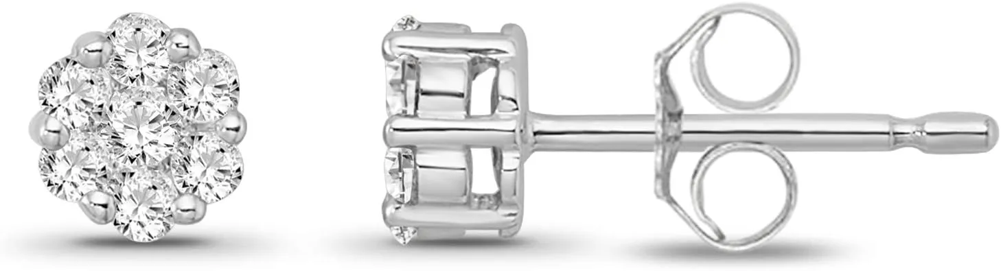10K Gold and Silver Diamond Cluster Stud Earrings (1/2 cttw, I-J Color, I2-I3 Clarity)