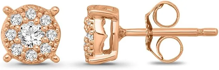 10K Gold and Silver Diamond Cluster Stud Earrings (1/4 cttw, I-J Color, I2-I3 Clarity)