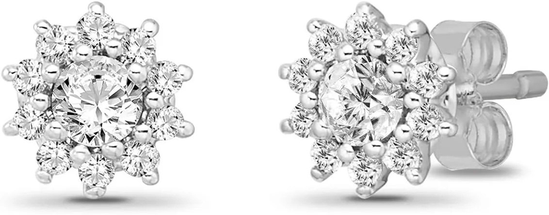 10K Gold and Silver Diamond Halo Stud Earrings (1/5 cttw, I-J Color, I2-I3 Clarity)