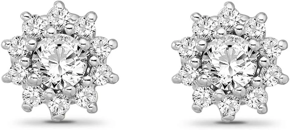 10K Gold and Silver Diamond Halo Stud Earrings (1/5 cttw, I-J Color, I2-I3 Clarity)