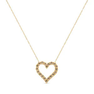 10K Yellow Gold Flashed .925 Sterling Silver 1/2 Cttw Champagne Diamond Miracle Plate Heart Pendant Necklace (K-L Color, I1-I2 Clarity) - 18"