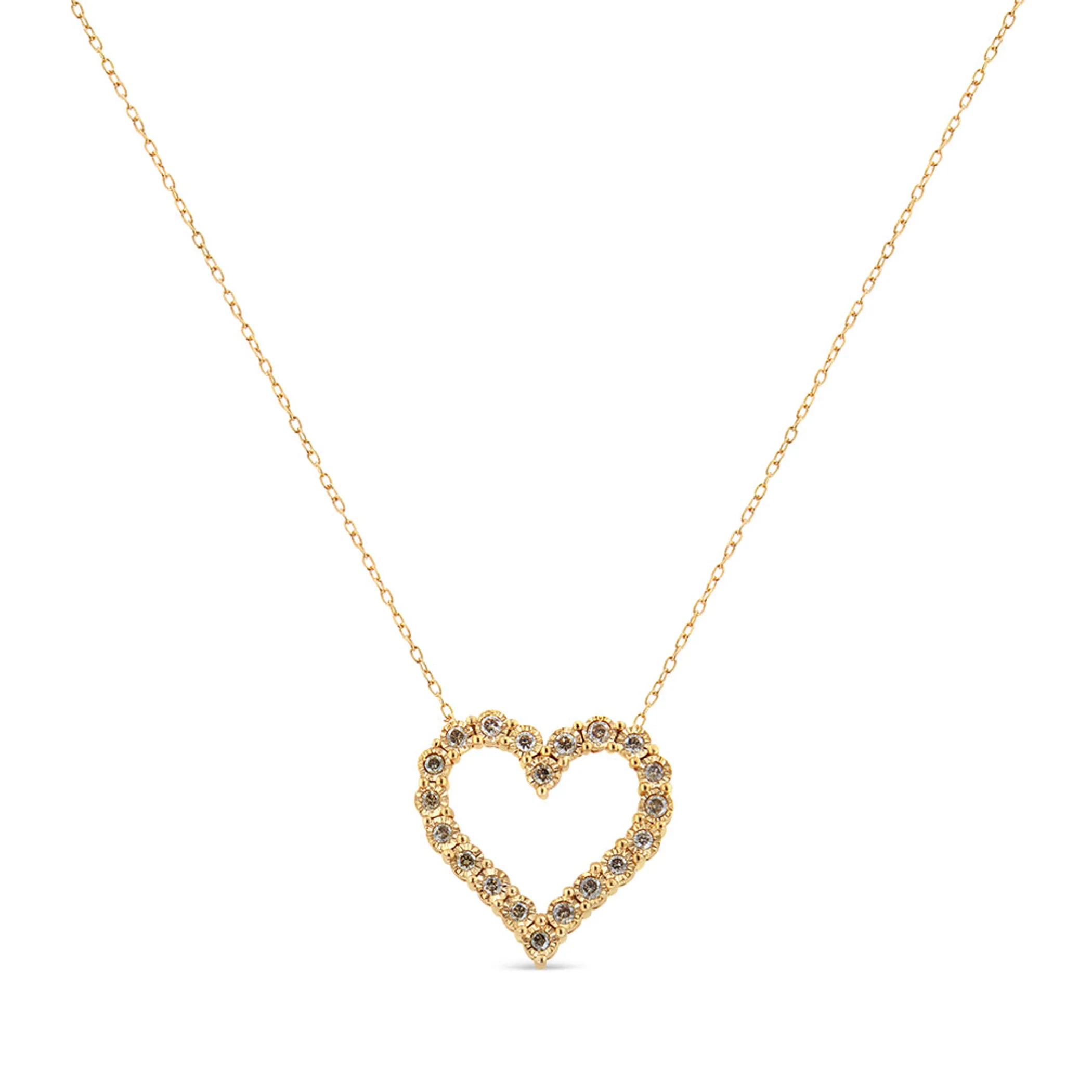 10K Yellow Gold Flashed .925 Sterling Silver 1/2 Cttw Champagne Diamond Miracle Plate Heart Pendant Necklace (K-L Color, I1-I2 Clarity) - 18"