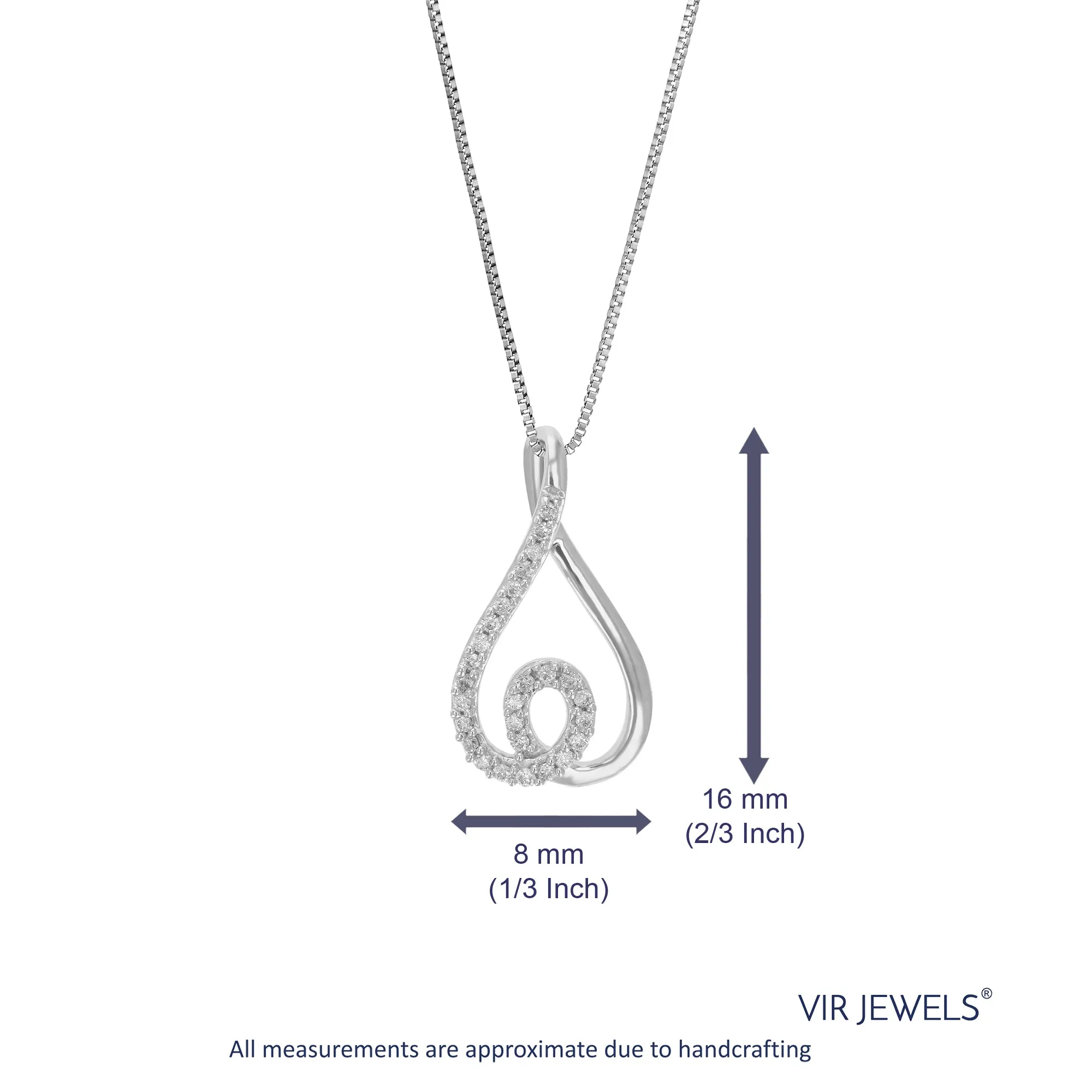 1/12 cttw Lab Grown Round Diamond Fashion Pendant Necklace .925 Sterling Silver For Women 1/3 Inch With 18 Inch Chain